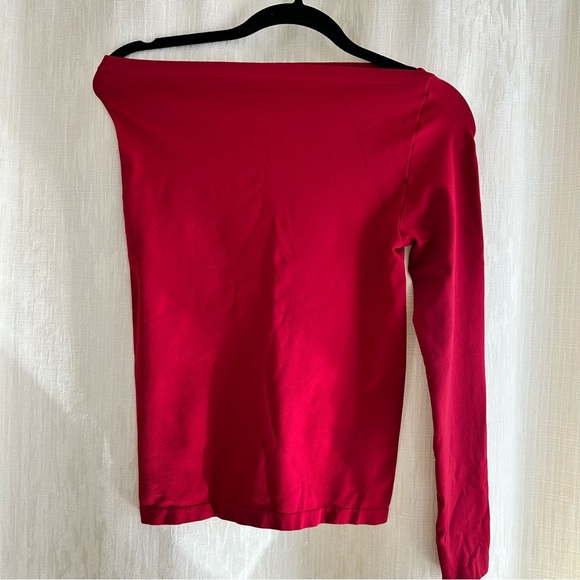 Red Asymmetrical one Long Sleeve Blouse - Picture 3 of 6